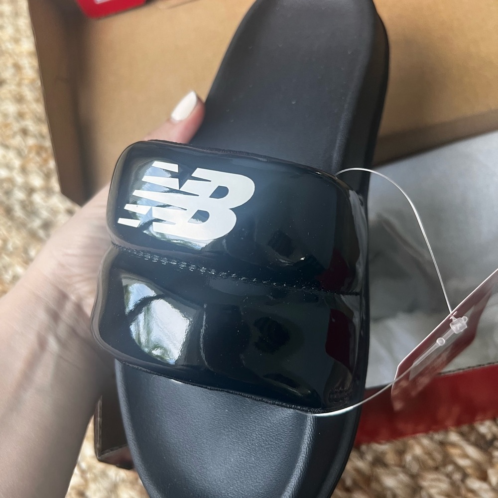 New Balance Black Kids Slide Sandals with White Logo